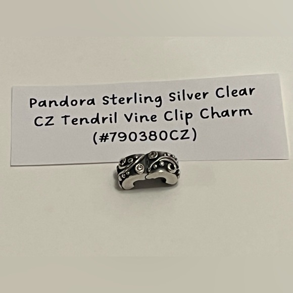 Pandora Sterling Silver Clear CZ Tendril Vine Clip Charm - Picture 2 of 6